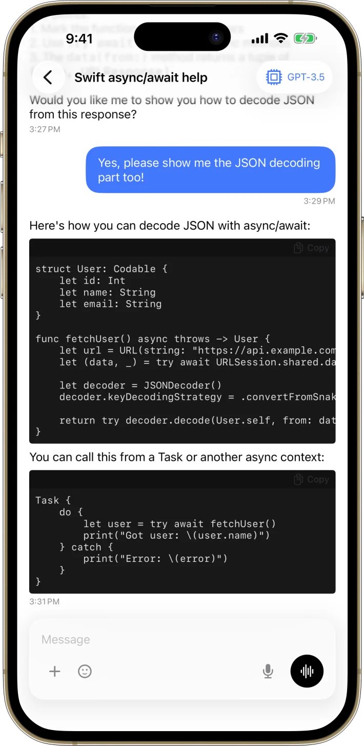 AI Chat App Starter iOS starter kit UI screenshot