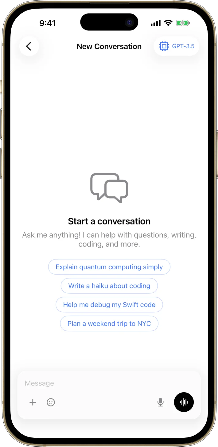 AI Chat App Starter iOS starter kit UI screenshot