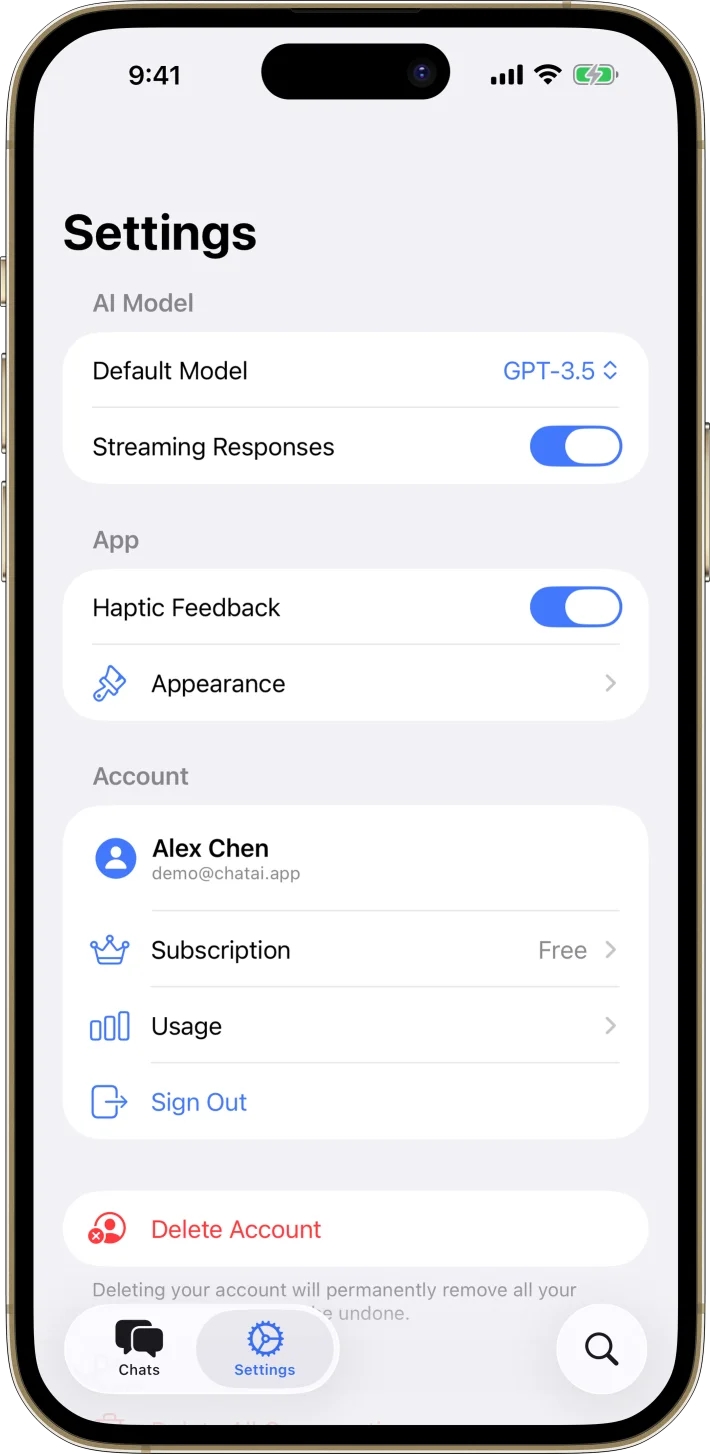 AI Chat App Starter iOS starter kit UI screenshot
