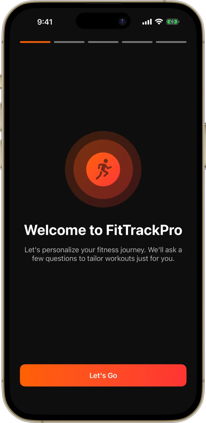 FitTrackPro iOS starter kit UI screenshot - dark mode