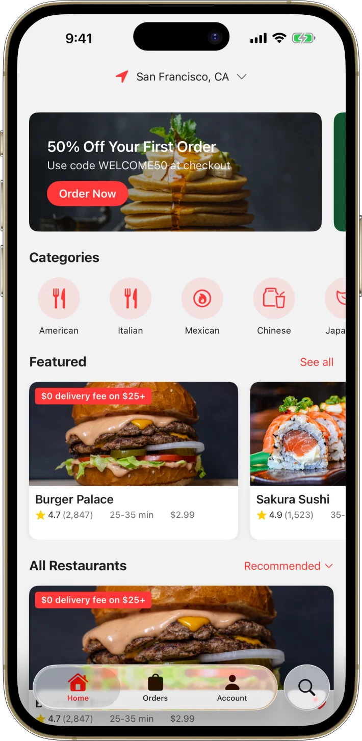 FoodDash iOS starter kit UI screenshot