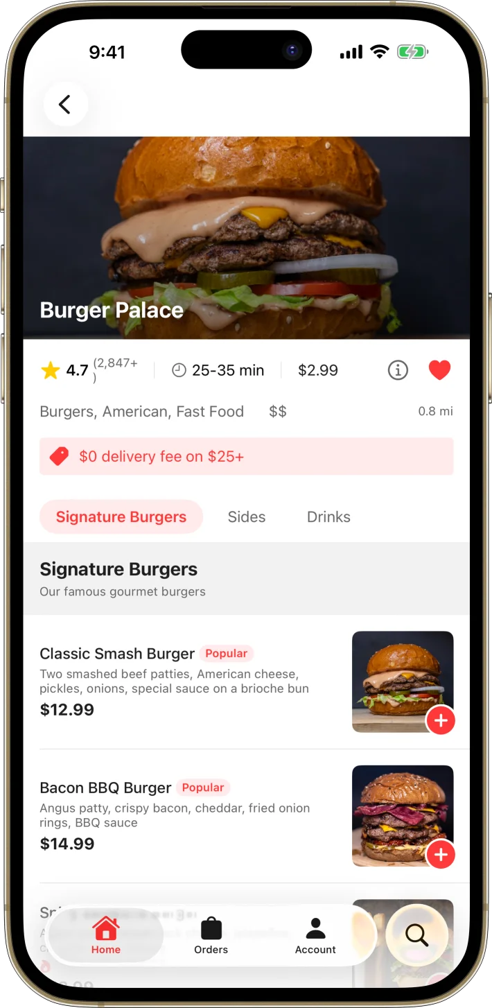 FoodDash iOS starter kit UI screenshot