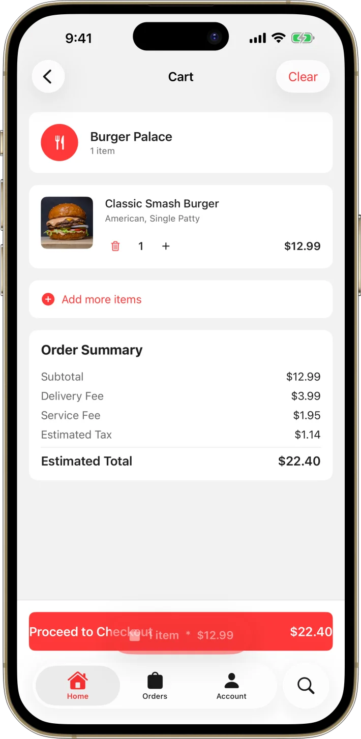 FoodDash iOS starter kit UI screenshot