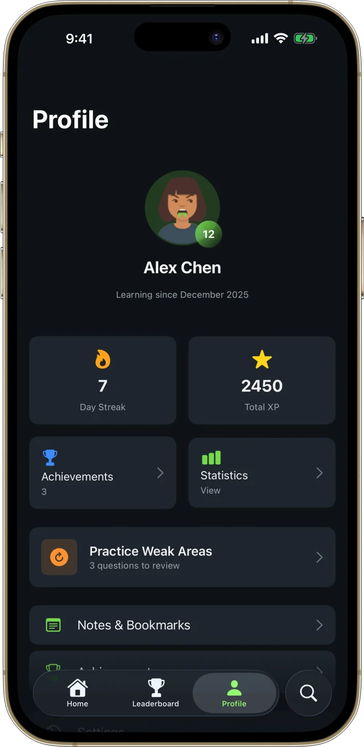 LearnPath iOS starter kit UI screenshot - dark mode