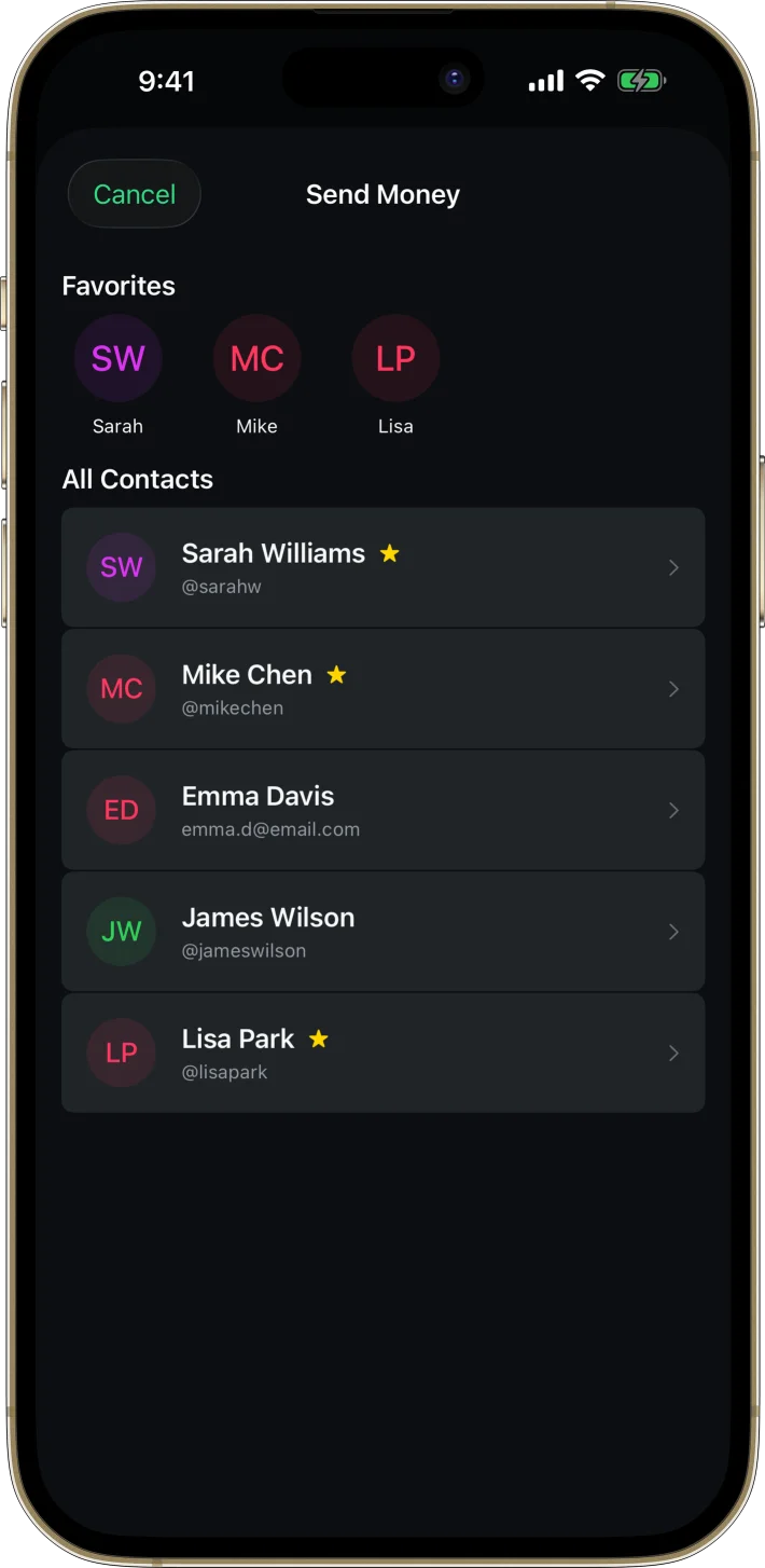 NeoBank iOS starter kit UI screenshot - dark mode
