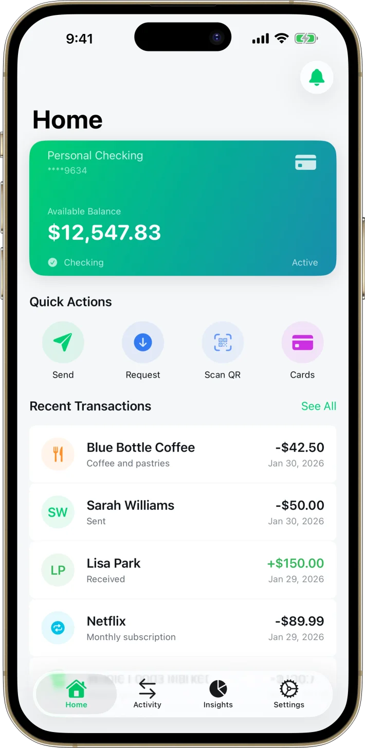 NeoBank iOS starter kit UI screenshot