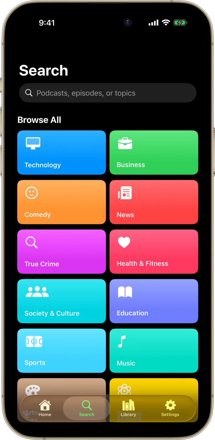 PodCastPro iOS starter kit UI screenshot - dark mode