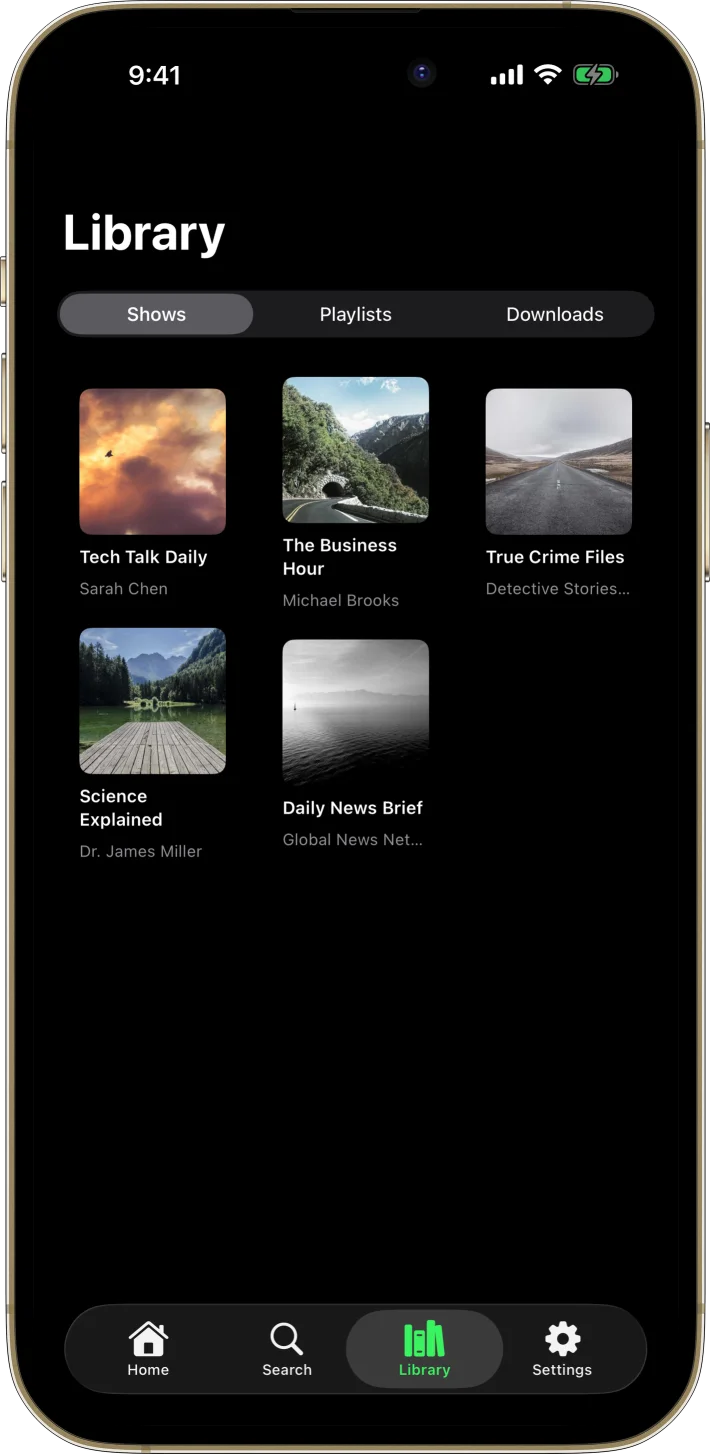 PodCastPro iOS starter kit UI screenshot - dark mode