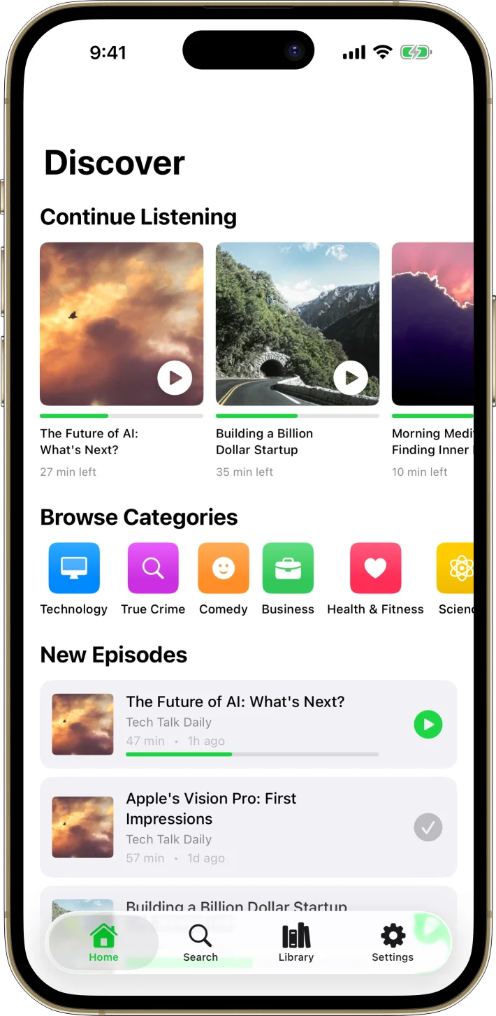 PodCastPro iOS starter kit UI screenshot