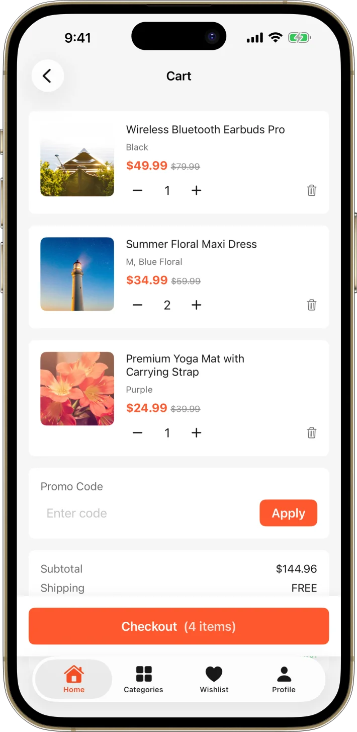 ShopExpress iOS starter kit UI screenshot