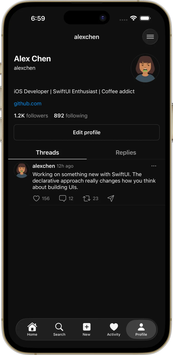 SocialFeed iOS starter kit UI screenshot