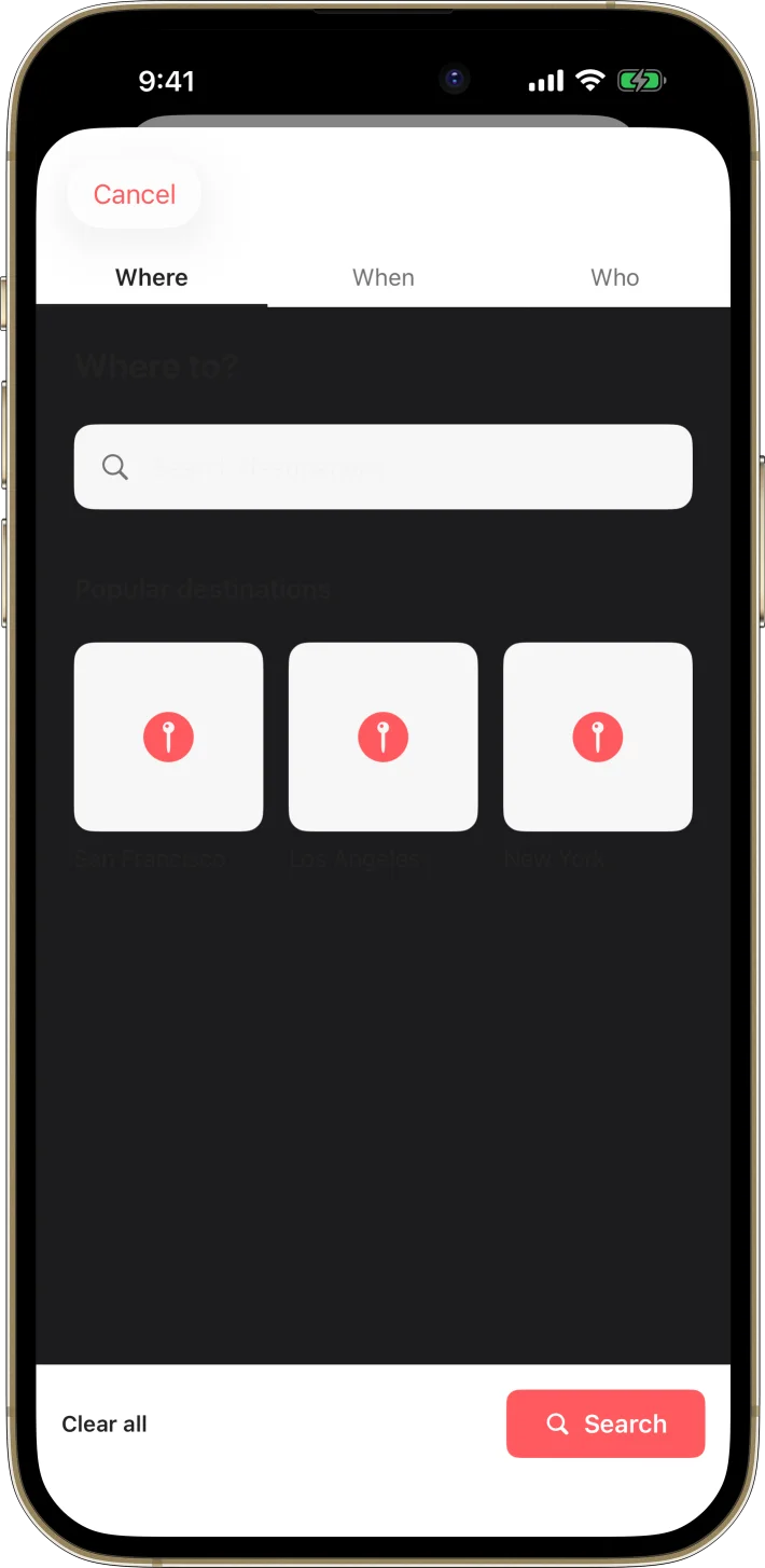 StayBook iOS starter kit UI screenshot - dark mode