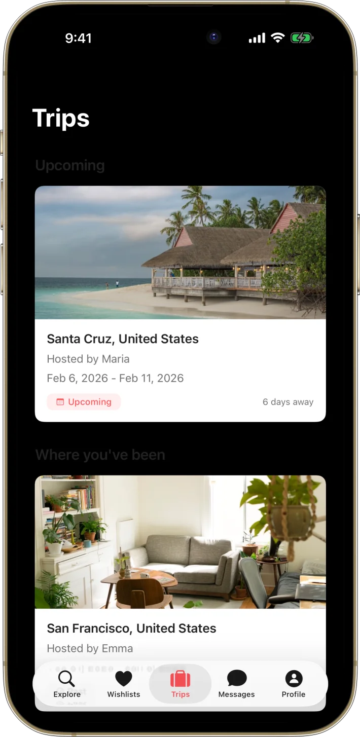 StayBook iOS starter kit UI screenshot - dark mode