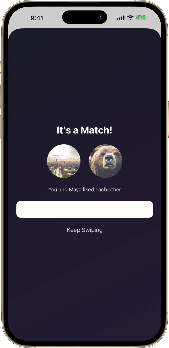 SwipeMatch iOS starter kit UI screenshot