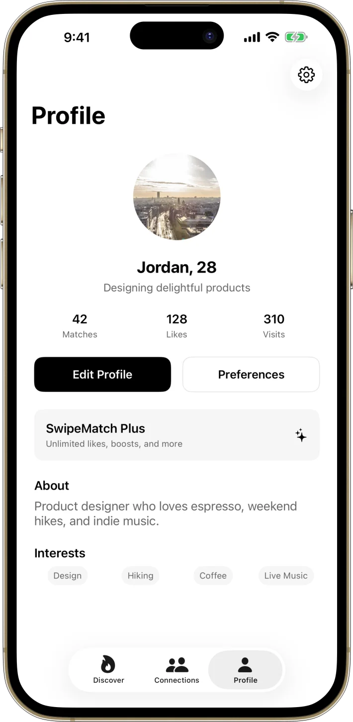 SwipeMatch iOS starter kit UI screenshot